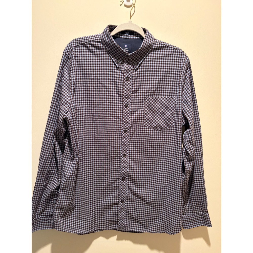 Ben Sherman Mens Black Blue Gingham Check Stretch Button Down Shirt Large